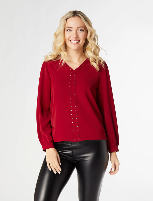 Chloe V-Neck Blouse with Studs