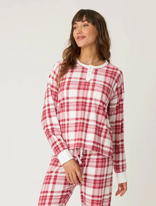 Full Of Holiday Spirit Plaid Velour Long Sleeve Top