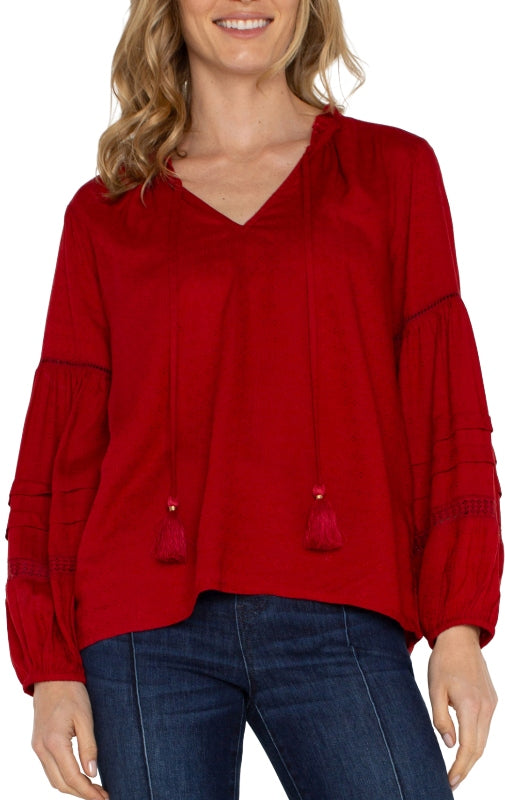 Tie Front Popover Shirred Blouse