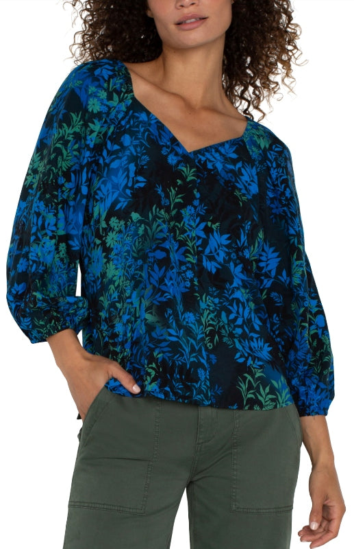 3/4 Sleeve Sweetheart Neck Woven Blouse