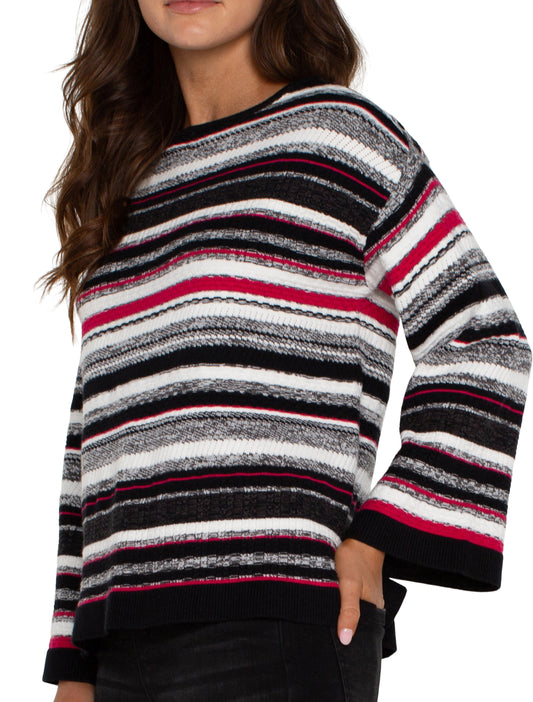 Liverpool ruby white black striped sweater boatneck